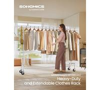 LEDREM Clothes Rack On Wheels, Heavy-Duty Clothes Rail, With Extendable Hanging Rail, 110 Kg Load Capacity,silver
