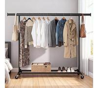 LEDREM Clothes Rack On Wheels, Heavy Duty Clothes Rail, With Extendable Hanging Rail, 150 Kg Load Capacity, Portable, Black