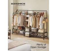 LEDREM Clothes Rack, Open Waedrobe, Metal Coat Rack With 9 Shelves, Hanging Rods, For Bedroom, Living Room,black