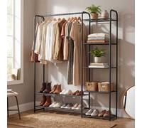 LEDREM Clothes Rack, Open Wardrobe, 29 X 112 X 158.4 Cm, Clothes Rail, Coat Rack With Shelves, Metal, Freestanding, Ink Black