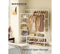 LEDREM Clothes Rack, Open Wardrobe, Metal Coat Rack With 7 Shelves, Hanging Rods, For Bedroom, Living Room, Hallway, White