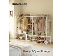 LEDREM Clothes Rack, Open Wardrobe, Metal Coat Rack With 9 Shelves, Hanging Rods, For Bedroom, Living Room, Hallway, White
