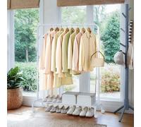 LEDREM Clothes Rack, Single-Rod Clothing Rack With Wheels, Heavy-Duty Garment Rack, Clothes Storage And Display, White