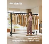 LEDREM Clothes Rack With Wheels, Heavy-Duty Garment Rack With Extendable Rod, 110 Kg Load Capacity, Black
