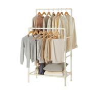 LEDREM Clothes Rail, Clothes Rack, Clothing Drying Rail, Metal Stand With 2 Hanging Rails And Storage Shelf, Easy Assembly, White