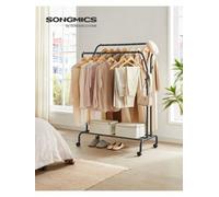 LEDREM Clothes Rail, Clothes Rack, Double Clothes Hanging Rail, Heavy-Duty Metal Frame, With Wheels And Shelf