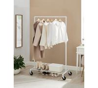 LEDREM Clothes Rail, Clothes Rack On Wheels,holds 90 Kg, Industrial Design, Coat Stand With 1 Hanging Rail And Shelf,white