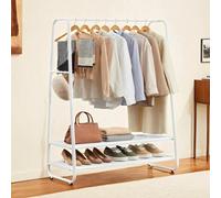 LEDREM Clothes Rail, Clothes Rack With 2 Shelves, 6 S Hooks, Steel Frame