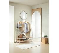 Ledrem Clothes Rail, Clothes Rack With 2 Shelves, 6 S Hooks, Steel Frame, Cream