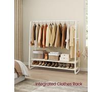 LEDREM Clothes Rail, Clothes Rack With 2 Shelves,steel Frame, For Bedroom, Natural Beige And Matte White
