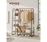 LEDREM Clothes Rail, Clothes Rack With Shoe Shelf, 5-Tier Storage Rack, 6 Side Hooks, Turquoise Brown And Matte Black