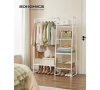 LEDREM Clothes Rail, Freestanding Clothes Rack, 5 Storage Shelves, Metal Frame,bedroom,matte White