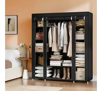 Ledrem Clothes Storage Organizer, Portable Closet Wardrobe, Clothes Rail With Fabric Cover, 150 X 45 X 175 Cm, Black