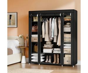 Ledrem Clothes Storage Organizer, Portable Closet Wardrobe, Clothes Rail With Fabric Cover, 150 X 45 X 175 Cm, Black