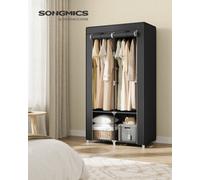 LEDREM Clothes Wardrobe, Portable Closet, Garment Organiser Rack With 2 Hanging Rails, Shelves, 4 Side Pockets, 45 X 86 X 167 Cm