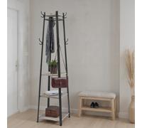 LEDREM Coat Rack, Coat Stand With 3 Shelves, Hall Tree Free Standing With Hooks, Steel Frame, For Entryway, Living Room, Greige And Black