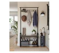 LEDREM Coat Rack, Coat Stand With Shoe Storage Bench, 4-In-1 Design, With 9 Removable Hooks, A Clothes Rail, For Hallway