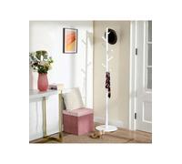 LEDREM Coat Rack Free Standing Coat Tree With 7 Rounded Hooks, Wood Hall Tree, Entryway Coat Stand For Clothes, White