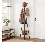 LEDREM Coat Rack Freestanding, Coat Hanger Stand, Hall Tree With 2 Shelves, For Clothes, Hat, Bag, Greige And Black