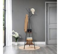 LEDREM Coat Rack Freestanding, Coat Hanger Stand, Hall Tree With 2 Shelves, For Clothes, Hat, Bag, Rustic Brown And Black