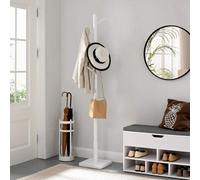 Songmics Vasagle Coat Rack, Solid Wood Coat Stand, Free Standing Hall Coat Tree With 8 Hooks, Rubberwood Hooks And Pole, Cloud White
