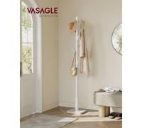 LEDREM Coat Rack, Solid Wood Coat Stand, Free Standing Hall Coat Tree With 8 Hooks For Coats, Hats, Purses, Cappuccino Beige