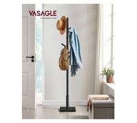 LEDREM Coat Rack, Solid Wood Coat Stand, Free Standing Hall Coat Tree With 8 Hooks For Coats, Hats, Rubberwood Hooks And Pole