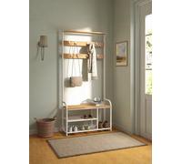 Ledrem Coat Rack Stand, Hall Tree With Bench And Shoe Storage, 9 Removable Hooks, Shoe Rack, Shelf