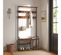 Ledrem Coat Rack Stand, Hall Tree With Bench And Shoe Storage, 9 Removable Hooks, Shoe Rack, Shelf