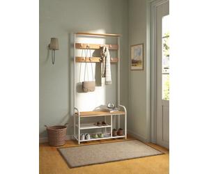 Ledrem Coat Rack Stand, Hall Tree With Bench And Shoe Storage, 9 Removable Hooks, Shoe Rack, Shelf
