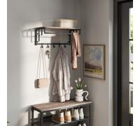 LEDREM Coat Rack Wall-Mounted, Clothes Rail With 5 Removable Coat Hooks, Bedroom, Living Room, Greige And Black