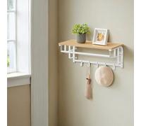LEDREM Coat Rack Wall-Mounted, Clothes Rail With 5 Removable Coat Hooks, Floating Shelf With Hanging Rail, For Hallway