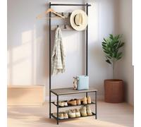 LEDREM Coat Rack With Shoe Storage, Hall Tree, Coat Stand With Shoe Bench, 9 Movable Hooks, Top Bar, 32.2 X 64 X 180 Cm