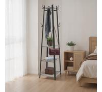 LEDREM Coat Stand, Coat Rack With 8 Double Coat Hooks, 4 Shelves, Clothes Rails, Metal Frame, For Jackets, Bags, In Hallway