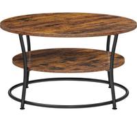 LEDREM Coffee Table, Small Round Cocktail Table With Shelf, Centre Table, Easy Assembly, Metal,rustic Brown And Black