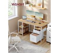 LEDREM Computer Desk, Work Desk With Storage, 3 Shelves, 2 Drawers, 60 X 140 X 76 Cm, For Home Office, Living Room