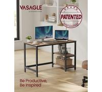 LEDREM Computer Desk, Writing Desk With 2 Shelves On Left Or Right, Work Table For Office Living Room, Steel Frame, Camel Brown