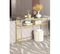 LEDREM Console Table, Side Table, Tempered Glass Tabletop, Modern Sofa Table, 2 Shelves, For Living Room, Hallway