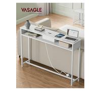 LEDREM Console Table With Charging Station, Slim Console Table For Hallway, Narrow Table With 2 Compartments, Space-Saving