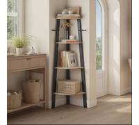 LEDREM Corner Shelf Unit, 4-Tier Corner Shelf, Ladder Shelf For Living Room, Bookshelf Or Plant Stand, Industrial Accent Furniture
