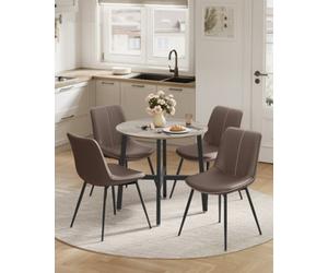 LEDREM Dining Table, Round Kitchen Table, For Living Room, Office, 80 X 75 Cm (Diameter X Height), Heather Greige And Ink Black