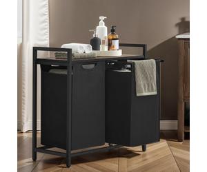 LEDREM Dirty Laundry Basket, 2 Compartments, Bin, With 2 Removable Oxford Cloth Bags, Metal Frame, 2 X 46 Litres