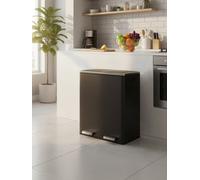LEDREM Double Rubbish Bin, 2 X 30L Waste And Recycling Kitchen Bin With 15 Rubbish Bags, Metal Pedal Bin