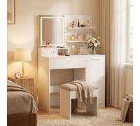 Ledrem Dressing Table With Led Light Mirror And Storage Cabinet, Modern Makeup Desk, 80 X 40 X 132 Cm, White