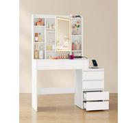 Ledrem Dressing Table With Led Mirror And Storage, Makeup Desk With 6 Drawers And Power Outlet, 105 X 40 X 145 Cm, White