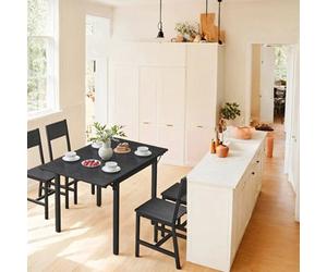 Ledrem Drop Leaf Dining Table, For Small Spaces, Extendable, For 2-4 People, Ebony Black And Black