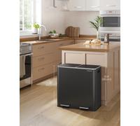 LEDREM Dual Rubbish Bin, 2 X 10.6 Gallon (2 X 40 L) Metal Recycling Bin With 15 Rubbish Bags, 2-Compartment, With Lids, Pedals, Black