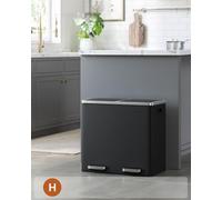 LEDREM Dual Rubbish Bin, Metal Recycling Bin With 15 Rubbish Bags, 2-Compartment, With Lids, Pedals,black