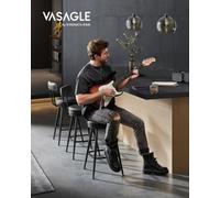 LEDREM Ekho Collection , Counter Bar Chairs With Backs, Synthetic Leather With Stitching,65 Cm Tall, Kitchen Home Bar, Ink Black