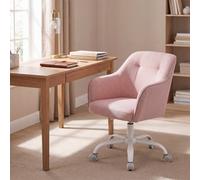 Ledrem Ergonomic Office Chair, Linen-Look Swivel Desk Seat, Adjustable Height, 60.8 X 58 X 86-96 Cm, Pink